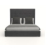 Nativa Interiors Moyra Button Tufted Upholstered Medium 67" Solid + Manufactured Wood / Revolution Performance Fabrics® Commercial Grade Panel Bed Charcoal Queen - 65.00"W x 86.00"D x 67.00"H