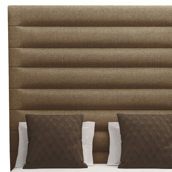 Nativa Interiors Moyra Horizontal Channel Tufted Upholstered High 87" Solid + Manufactured Wood / Revolution Performance Fabrics® Commercial Grade Panel Bed Brown Queen - 65.00"W x 86.00"D x 87.00"H