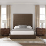 Nativa Interiors Moyra Horizontal Channel Tufted Upholstered High 87" Solid + Manufactured Wood / Revolution Performance Fabrics® Commercial Grade Panel Bed Brown Queen - 65.00"W x 86.00"D x 87.00"H