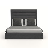 Nativa Interiors Moyra Horizontal Channel Tufted Upholstered Medium 67" Solid + Manufactured Wood / Revolution Performance Fabrics® Commercial Grade Panel Bed Charcoal Queen - 65.00"W x 86.00"D x 67.00"H