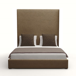 Nativa Interiors Moyra Plain Upholstered High 87" Solid + Manufactured Wood / Revolution Performance Fabrics® Commercial Grade Panel Bed Brown Queen - 65.00"W x 86.00"D x 87.00"H