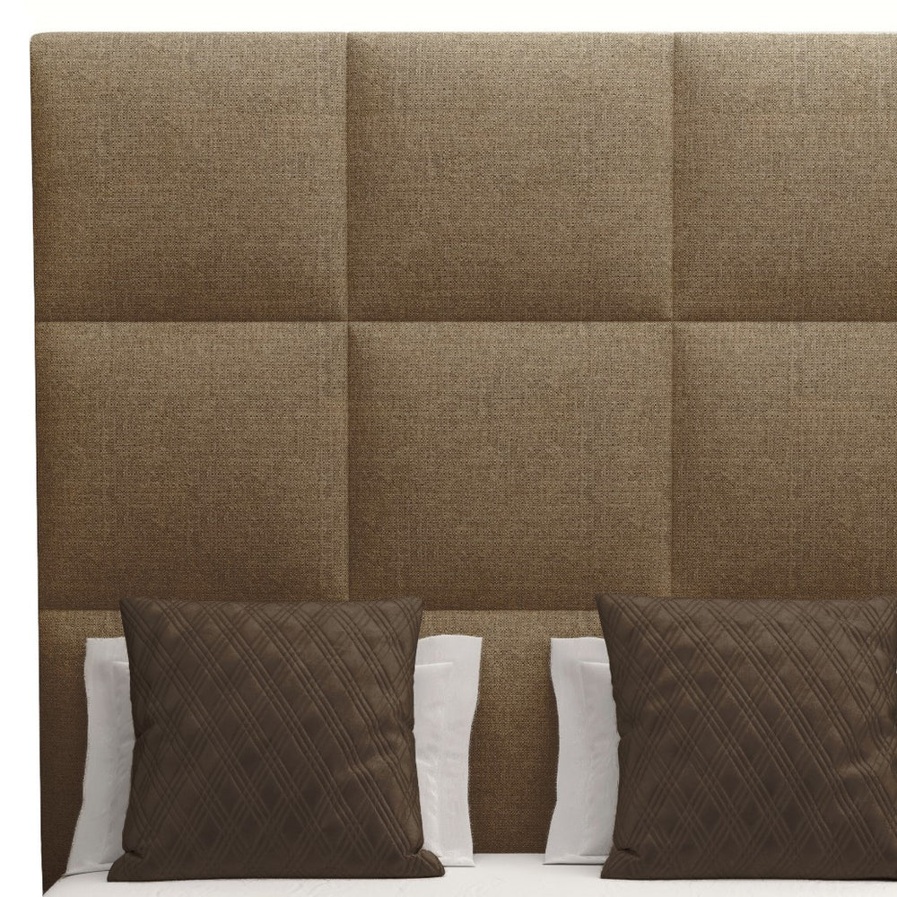 Nativa Interiors Moyra Square Tufted Upholstered High 87" Solid + Manufactured Wood / Revolution Performance Fabrics® Commercial Grade Panel Bed Brown Queen - 65.00"W x 86.00"D x 87.00"H