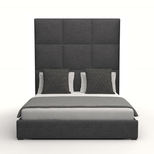 Nativa Interiors Moyra Square Tufted Upholstered High 87" Solid + Manufactured Wood / Revolution Performance Fabrics® Commercial Grade Panel Bed Charcoal Queen - 65.00"W x 86.00"D x 87.00"H