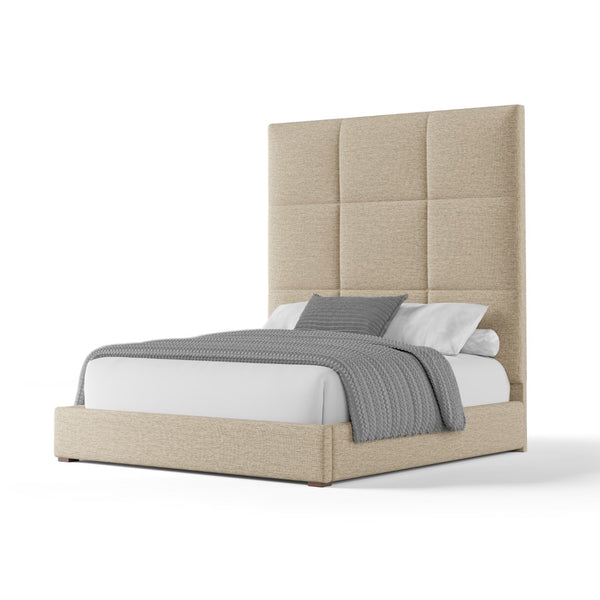 Nativa Interiors Moyra Square Tufted Upholstered High 87" Solid + Manufactured Wood / Revolution Performance Fabrics® Commercial Grade Panel Bed Flax Queen - 65.00"W x 86.00"D x 87.00"H