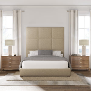 Nativa Interiors Moyra Square Tufted Upholstered High 87" Solid + Manufactured Wood / Revolution Performance Fabrics® Commercial Grade Panel Bed Flax Queen - 65.00"W x 86.00"D x 87.00"H