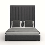 Nativa Interiors Moyra Vertical Channel Tufted Upholstered High 87" Solid + Manufactured Wood / Revolution Performance Fabrics® Commercial Grade Panel Bed Charcoal Queen - 65.00"W x 86.00"D x 87.00"H