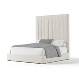 Nativa Interiors Moyra Vertical Channel Tufted Upholstered High 87" Solid + Manufactured Wood / Revolution Performance Fabrics® Commercial Grade Panel Bed Off White Queen - 65.00"W x 86.00"D x 87.00"H