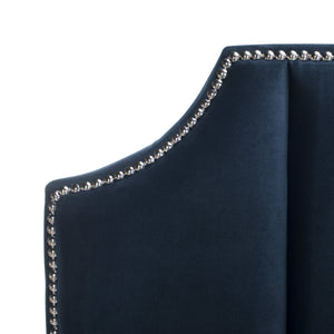 Streep Bed - Luxurious Navy Velvet Upholstered Bed with Tufted Headboard & Polished Nickel Detail