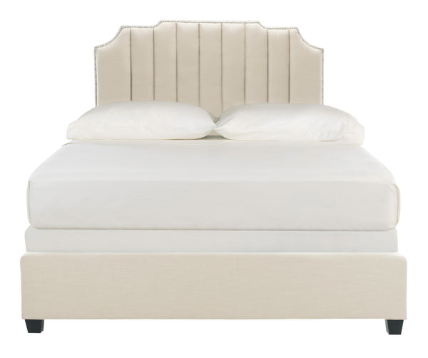 Streep Bed - Luxurious Navy Velvet Upholstered Bed with Tufted Headboard & Polished Nickel Detail