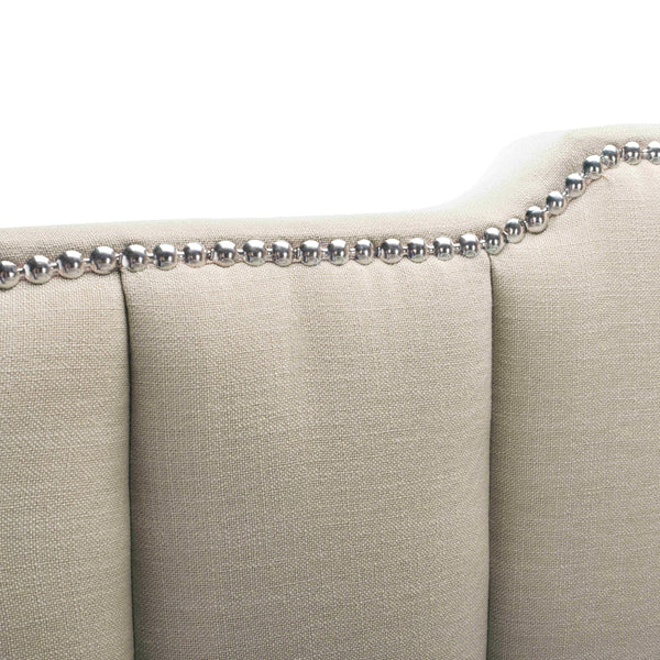 Streep Bed - Luxurious Navy Velvet Upholstered Bed with Tufted Headboard & Polished Nickel Detail