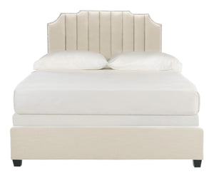 Streep Bed - Luxurious Navy Velvet Upholstered Bed with Tufted Headboard & Polished Nickel Detail