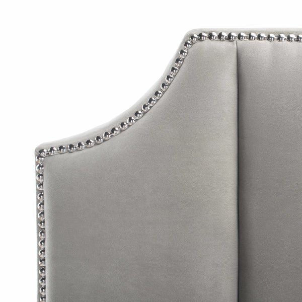 Streep Bed - Luxurious Navy Velvet Upholstered Bed with Tufted Headboard & Polished Nickel Detail