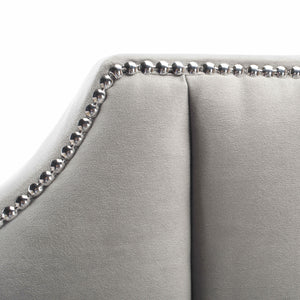 Streep Bed - Luxurious Navy Velvet Upholstered Bed with Tufted Headboard & Polished Nickel Detail