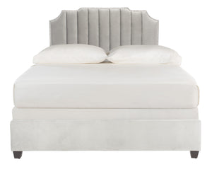 Streep Bed - Luxurious Navy Velvet Upholstered Bed with Tufted Headboard & Polished Nickel Detail