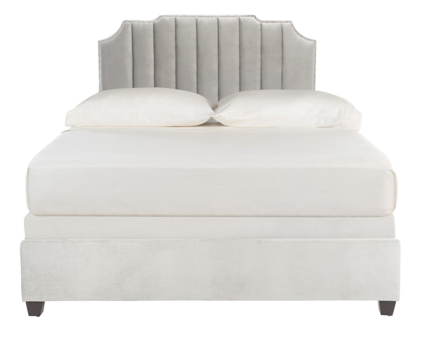 Streep Bed - Luxurious Navy Velvet Upholstered Bed with Tufted Headboard & Polished Nickel Detail