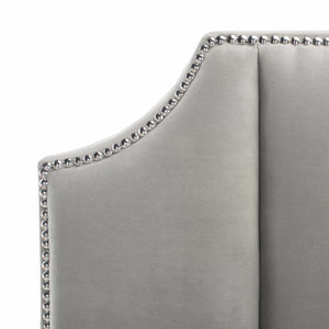 Streep Bed - Luxurious Navy Velvet Upholstered Bed with Tufted Headboard & Polished Nickel Detail