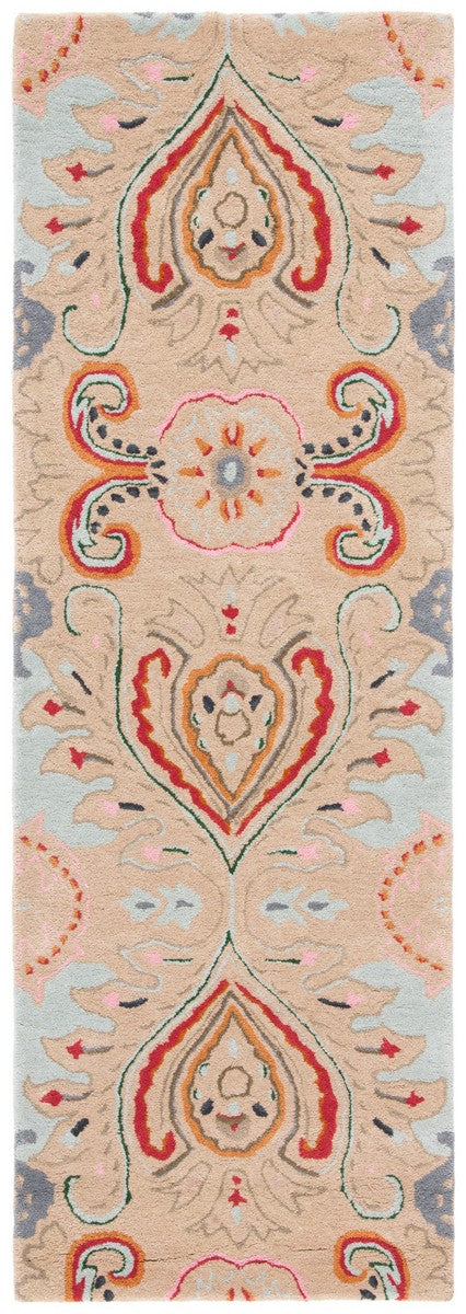 Bella 118 Country & Floral Hand Tufted 100% Wool Pile Rug Beige / Blue