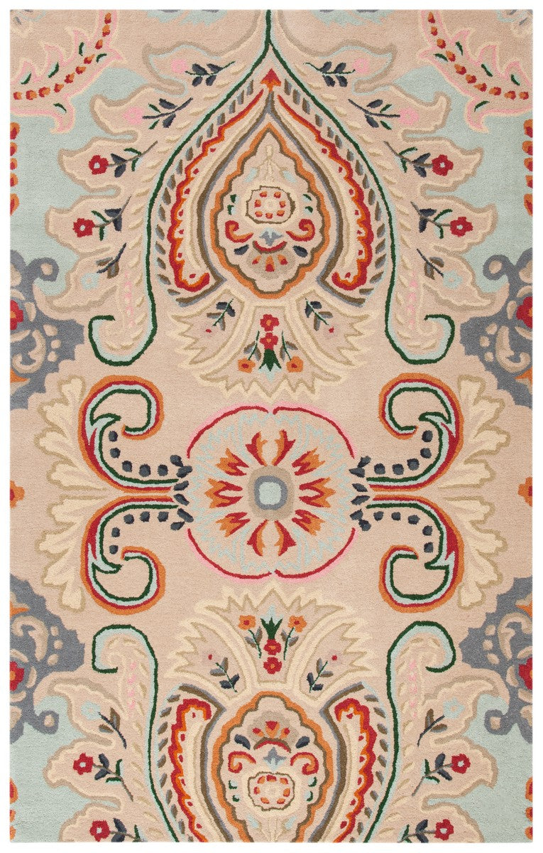Bella 118 Country & Floral Hand Tufted 100% Wool Pile Rug Beige / Blue