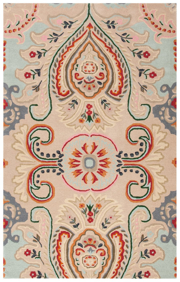 Bella 118 Country & Floral Hand Tufted 100% Wool Pile Rug Beige / Blue