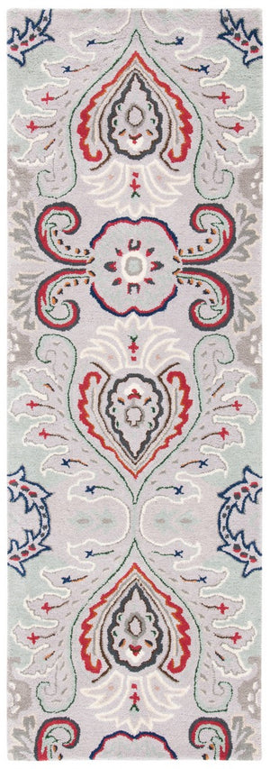 Bella 118 Country & Floral Hand Tufted 100% Wool Pile Rug Grey / Red
