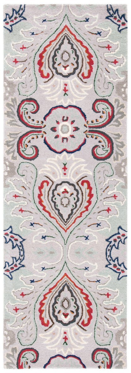 Bella 118 Country & Floral Hand Tufted 100% Wool Pile Rug Grey / Red
