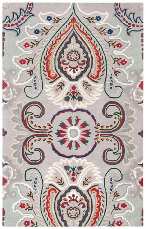 Bella 118 Country & Floral Hand Tufted 100% Wool Pile Rug Grey / Red