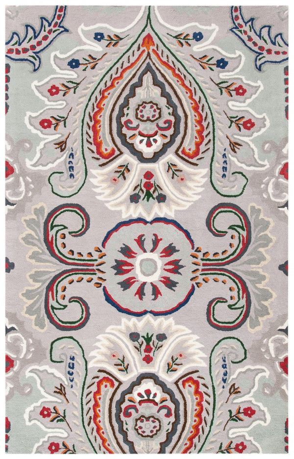 Bella 118 Country & Floral Hand Tufted 100% Wool Pile Rug Grey / Red