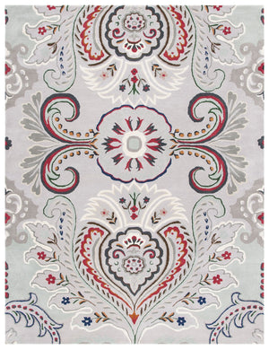 Bella 118 Country & Floral Hand Tufted 100% Wool Pile Rug Grey / Red