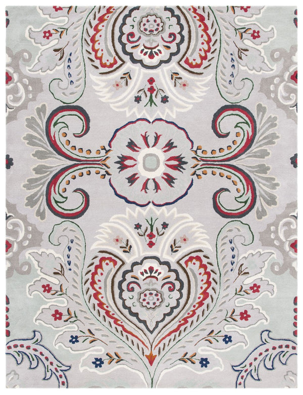 Bella 118 Country & Floral Hand Tufted 100% Wool Pile Rug Grey / Red