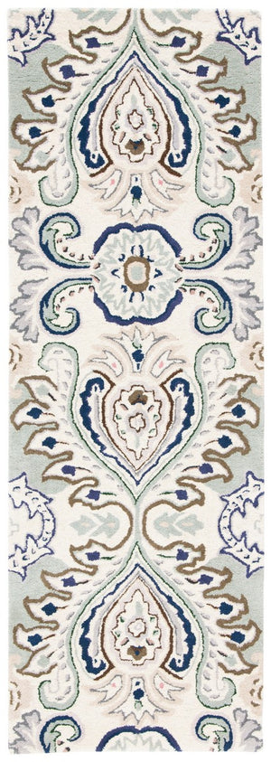 Bella 118 Country & Floral Hand Tufted 100% Wool Pile Rug Ivory / Blue