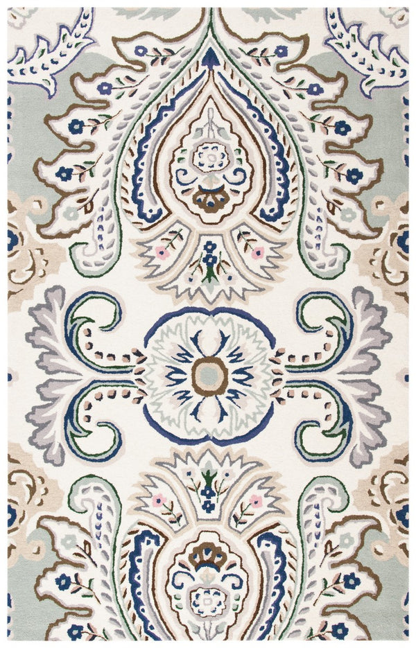 Bella 118 Country & Floral Hand Tufted 100% Wool Pile Rug Ivory / Blue