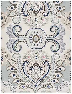 Bella 118 Country & Floral Hand Tufted 100% Wool Pile Rug Ivory / Blue