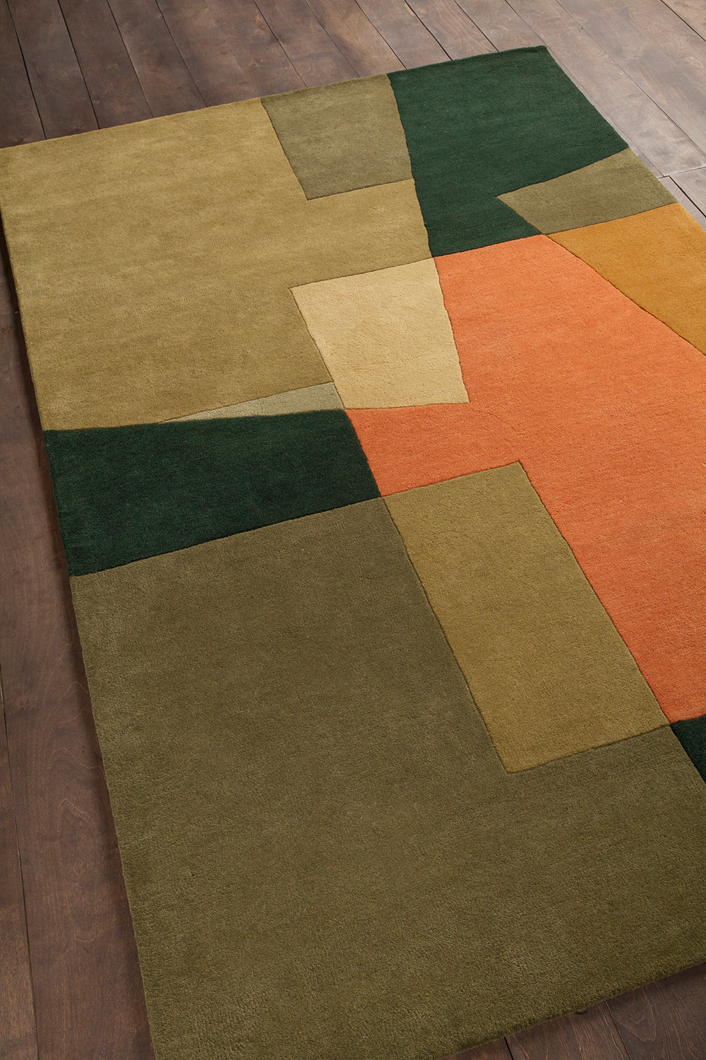 Chandra Rugs Bense Garza 100% Wool Hand-Tufted Contemporary Rug Green/Orange 7'9 x 10'6
