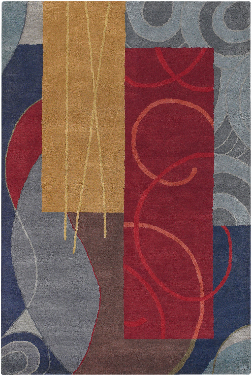 Chandra Rugs Bense Garza 100% Wool Hand-Tufted Contemporary Rug Blue/Red/Gold/Grey/Brown 7'9 x 10'6