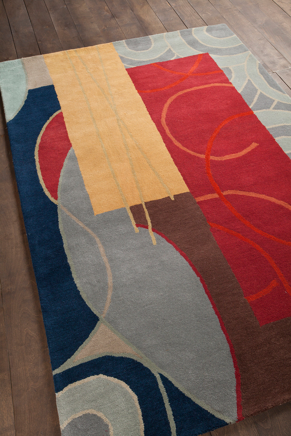 Chandra Rugs Bense Garza 100% Wool Hand-Tufted Contemporary Rug Blue/Red/Gold/Grey/Brown 7'9 x 10'6