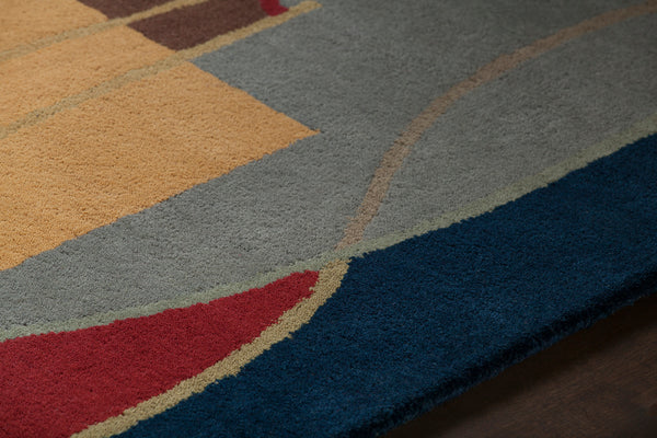 Chandra Rugs Bense Garza 100% Wool Hand-Tufted Contemporary Rug Blue/Red/Gold/Grey/Brown 7'9 Round