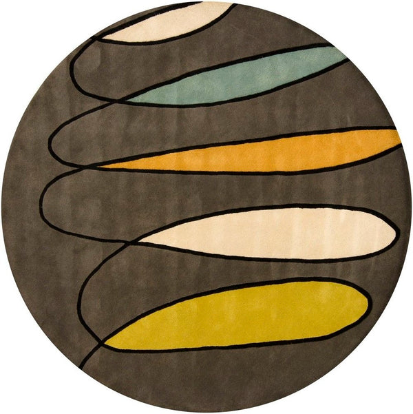 Chandra Rugs Bense Garza 100% Wool Hand-Tufted Contemporary Rug Grey/Cream/Green/Orange/Blue/Black 7'9 Round