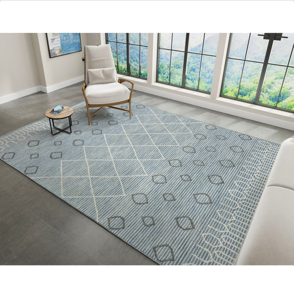 AMER Rugs Berlin BER-1 Hand-Hooked Geometric Farmhouse Area Rug Blue 9' x 13'