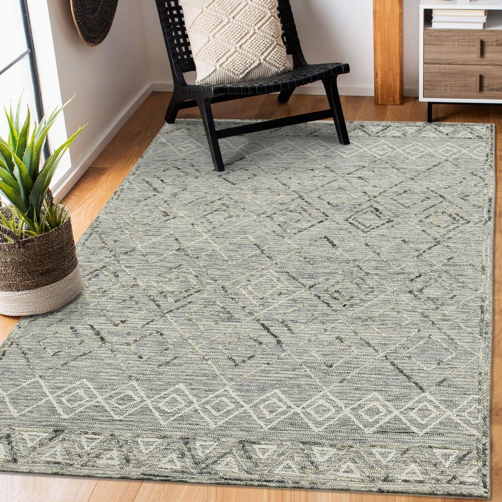 AMER Rugs Berlin BER-2 Hand-Hooked Geometric Farmhouse Area Rug Light Gray 9' x 13'