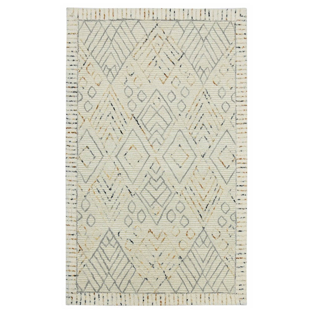AMER Rugs Berlin BER-3 Hand-Hooked Geometric Farmhouse Area Rug Ivory 9' x 13'