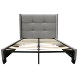 Beverly Eastern King Bed with Integrated Footboard Storage Unit & Accent Wings in Grey Fabric By Diamond Sofa