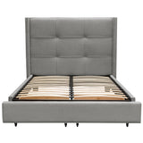 Beverly Eastern King Bed with Integrated Footboard Storage Unit & Accent Wings in Grey Fabric By Diamond Sofa