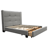 Beverly Queen Bed with Integrated Footboard Storage Unit & Accent Wings in Grey Fabric By Diamond Sofa