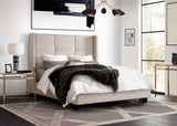 Beverly Eastern King Bed with Integrated Footboard Storage Unit & Accent Wings in Sand Fabric By Diamond Sofa