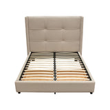 Beverly Eastern King Bed with Integrated Footboard Storage Unit & Accent Wings in Sand Fabric By Diamond Sofa