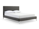 Liz Full Bed , Fully Upholstered Dark Gray Faux Leather, Chrome Legs