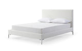 Liz Full Bed , Fully Upholstered White Faux Leather, Chrome Legs