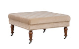 Isabelle Tan Velvet Square Tufted Ottoman