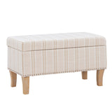 Stephanie Upholstered Storage Ottoman, Linen Stripe