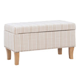 Stephanie Upholstered Storage Ottoman, Linen Stripe